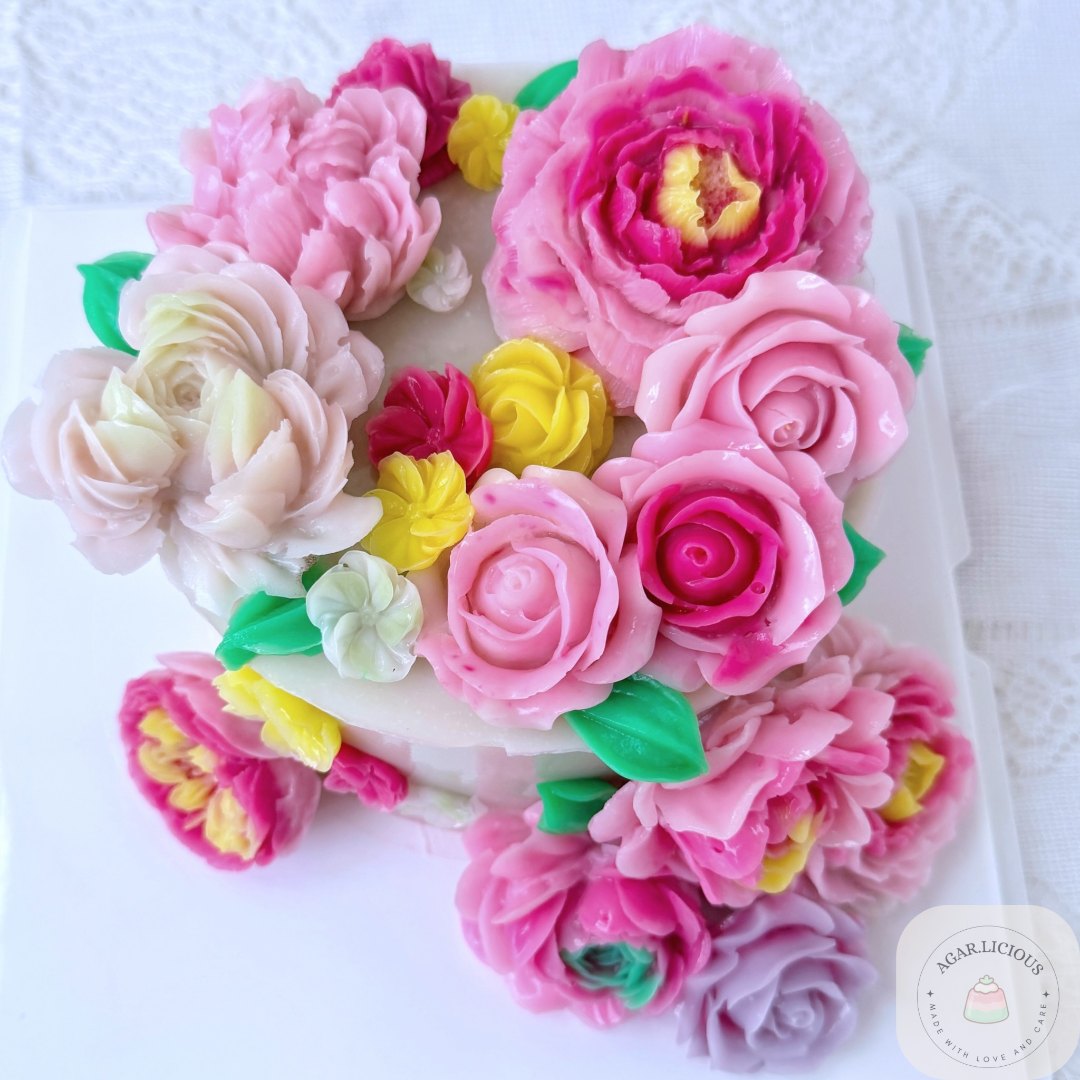Pink and yellow rose 3D jelly cake Kuching