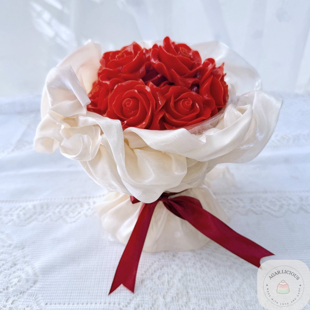 Red rose bouquet 3D jelly cake gift Kuching